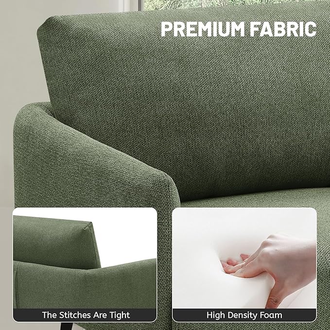 Oversized Accent Chair Set of 2 for Living Room Chairs Reading Arm Chair Comfy Modern Single Sofa Side Chairs with Metal Legs & Soft Cushion for Bedroom, Balcony,Waiting Room (Polyester, Moss Green)