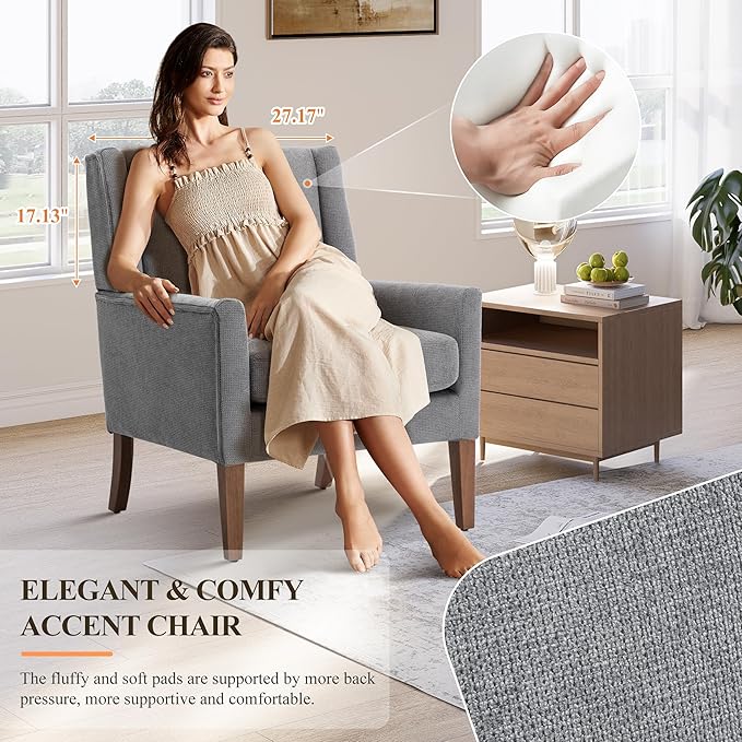 Accent Chairs for Living Room, Mid-Century Wooden Fabric Living Room Chairs, Arm Chair, Side Chairs for Living Room, Bedroom, Reading Nook