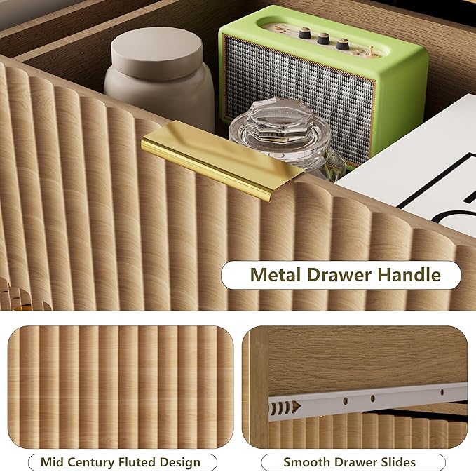 Fluted Dresser for Bedroom, 8 Drawer Dressers & Chest of Drawers, Mid Century Modern Dresser for Closet Boho Bedroom Furniture, Nature Wood Chest of Drawers Storage Organizer for Living Room