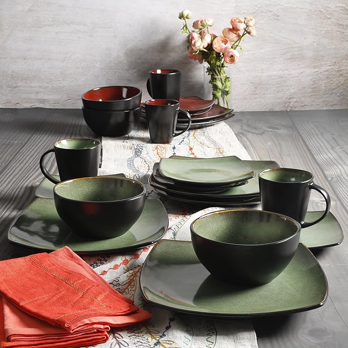 Gibson Elite Soho Lounge 16 Piece Dinnerware Set, Green