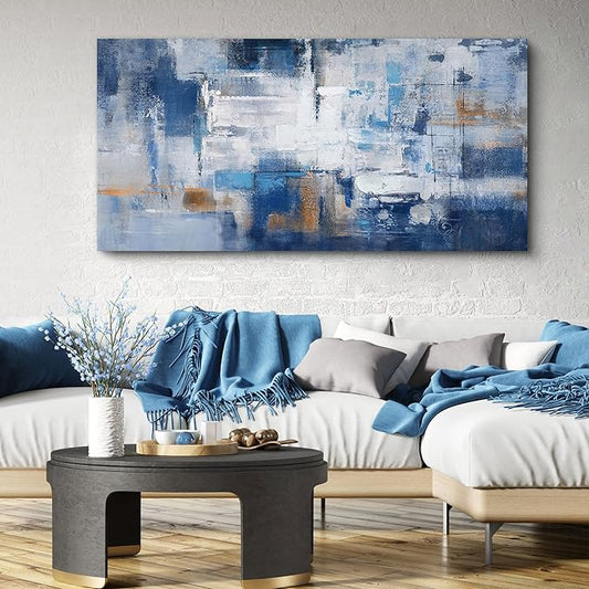 KLAKLA Blue Wall Decor - Abstract Canvas Wall Art for Living Room - Artistic Elegance Unveiled in a Beautiful Wooden Frame & Blue and White Pictures for Office Bedroom Wall Decoration