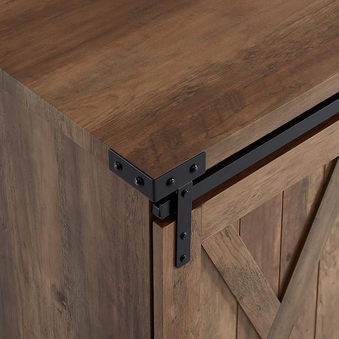 Farmhouse Sliding Barn Door TV Stand for TV up to 65 Inch Media Console Table Storage Cabinet Wood Entertainment Center Ranch Rustic Style Rustic Oak