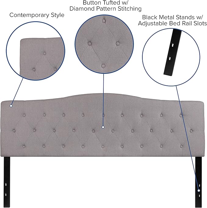 EMMA + OLIVER Arched Button Tufted King Size Headboard in Light Gray Fabric