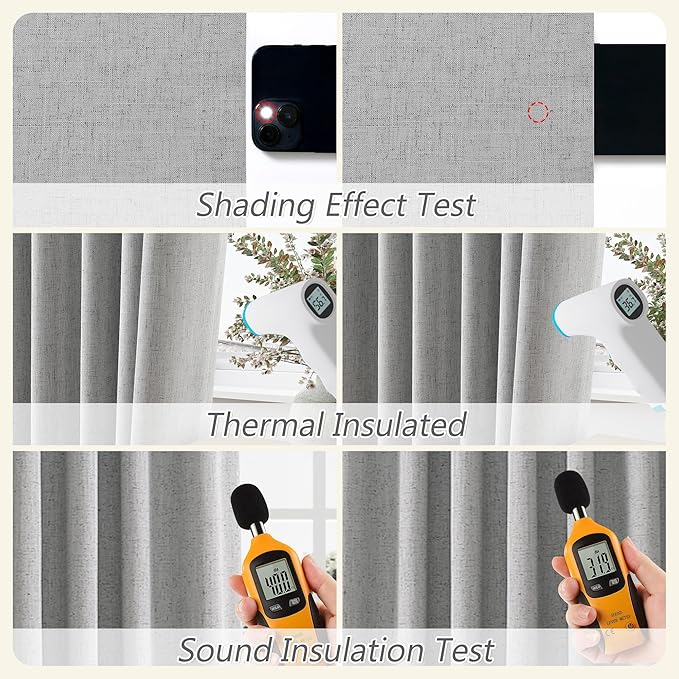 Sliver Grey Blackout Curtains 96 Inch Length 2 Panels Set for Living Room Bedroom Back Tab Thermal Insulated 100% Black Out Linen Drapes Room Darkening Window Curtains 96 Inches Long Sliver Grey
