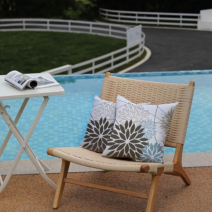 Brown Blue Flower Pillow Covers 20x20 Inch Set of 2 Summer Outdoor Waterproof Decor for Home Patio Funiture Garden Living Room Modern Art Floral Polyester Square Cushion Cover 01F20