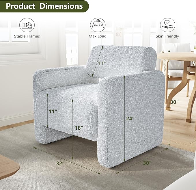 Accent Chair, Modern Armchair, Lamb Fabric Upholstered Comfortable Single Sofa with Backrest for Living Room, Bedroom, Reception Room, Waiting Room, Office (Grey)