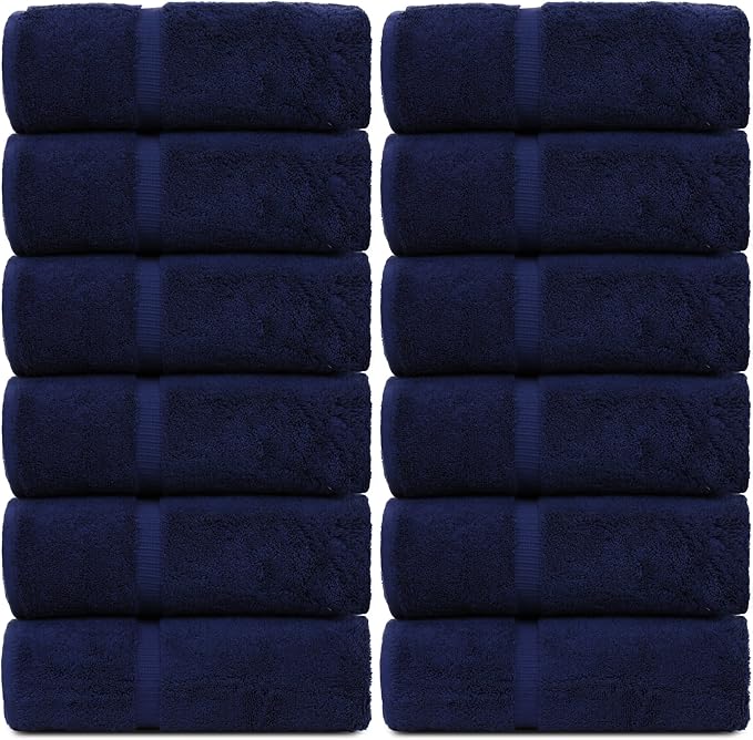 Luxury Hotel & Spa Quality, 100% Turkish Cotton 700 GSM Cloth, Eco Friendly Towel, Body wash, Makeup & Facial Cleaning, Baby, loofah, Dobby Border washcloths Towel Set 13" X 13", Navy Blue, Set of 12