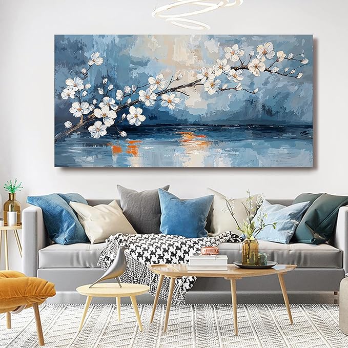 Canvas Wall Art Decor Large Coastal Vintage Wall Art White Flower Wall Art Prints Wall Art Pictures for Living Room Canvas Art Wall Decor Oversized Artwork for Walls Bedroom Office Decor 29" X 58"