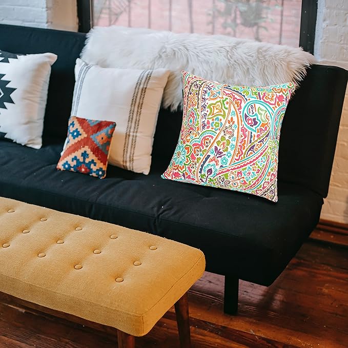 FUNHOME Outdoor Indoor Throw Pillows 18”x18”, Set of 2 Decorative Throw Pillows with Inserts, All Weather Water-Repellent Square Pillows for Bed, Couch, Sofa and Patio Furniture-Melora Paisley