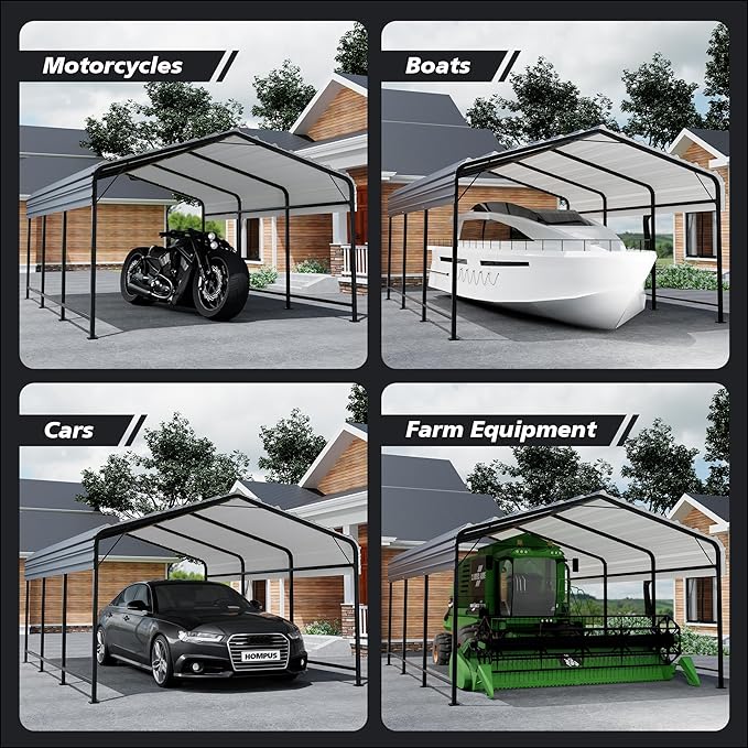 HOMPUS 10x20 FT Metal Carport, Enhanced Base Oversized Garage Carports, Heavy Duty Canopy with Galvanized Steel Roof, Outdoor Shelter Shade for Car, Boats and Tractors