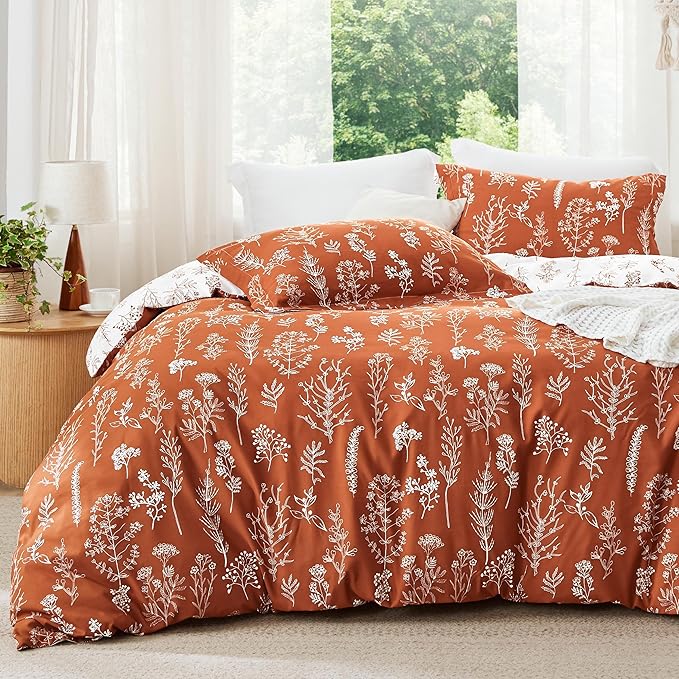 Bedsure California King Comforter Set - Terracotta Bed Set, 3 Pieces Cute Floral Bedding, 1 Soft Reversible Botanical Flowers Comforter and 2 Pillow Shams