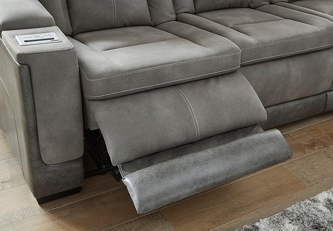 Signature Design by Ashley Next-Gen DuraPella Modern Faux Leather Power Reclining Sofa with Adjustable Headrest, Gray