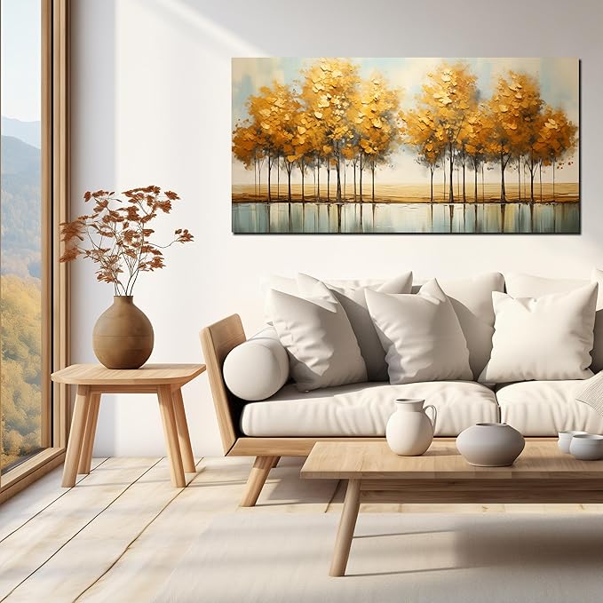 Large Canvas Wall Art for Living Room Bedroom Painting Yellow Forest Theme Decorative Painting with Frame Can be Directly Hanging Wall Art Decor Modern Artwork Office Decor Size 24x48 C