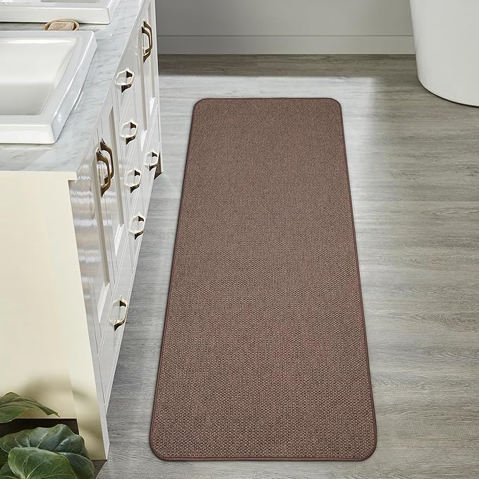 Bath Mat,Ultra Thin Bathroom Runner Rugs,Large Bath Mats for Bathroom,Quick Dry,Non-Slip,Machine Washable,Low Pile,Bath Rug,Shower Outside,Sink,Home Decor Accessories.Brown,1'5"x4'11"（17x59inch）