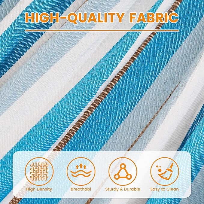 Lazy Daze Hammocks Cotton Fabric Spreader Bar Hammock, Outdoor Portable Hammock with Carrying Bag & Tree Straps for Bedroom, Patio, Backyard, Balcony, Max 450lbs Capacity, Blue & White