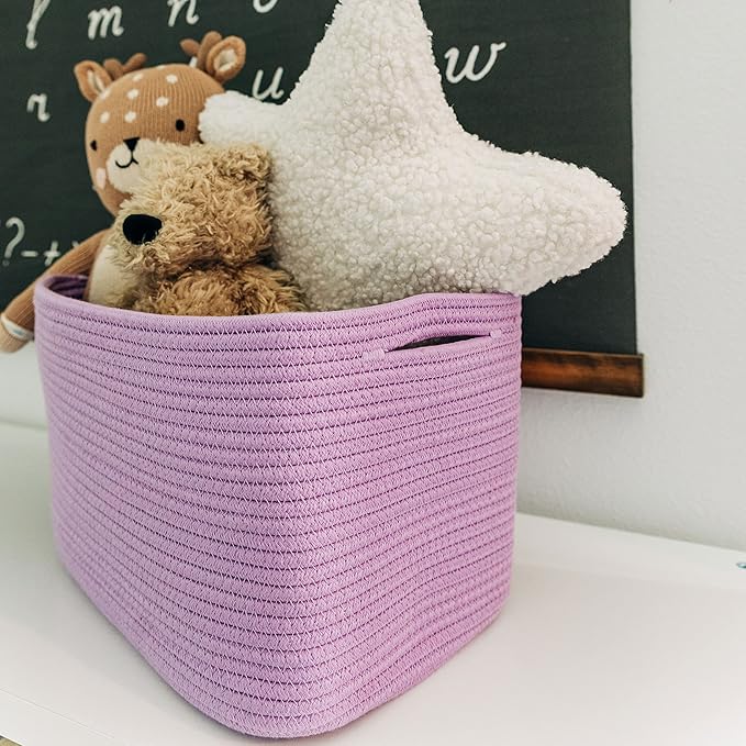OrganiHaus Purple Basket for Shelves, Decorative Cloth for Organizing, Cotton Rope Storage Basket for Toys, Small Woven Baskets for Storage