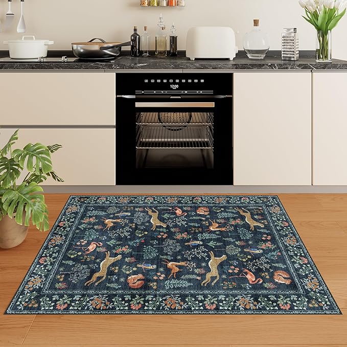 DUKINO 2x3 Rug, Washable Animal Rugs for Entryway, Non Slip Indoor Door Mat, Soft Low Pile Small Area Carpet for Entrance, Bedroom, Kitchen, Laundry, Bathroom, Navy Blue