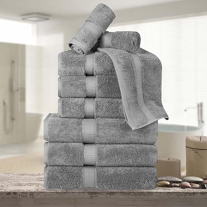 SUPERIOR Egyptian Cotton Pile 9 Piece Towel Set, Includes 3 Bath, 3 Hand, 3 Face Towels/Washcloths, Ultra Soft Luxury Towels, Thick Plush Essentials, Guest Bath, Spa, Hotel Bathroom, Charcoal