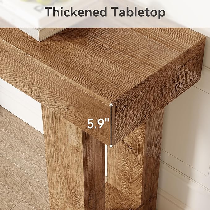 LITTLE TREE 63 Inches Long Console Table for Entryway, Sofa Table Behind Couch, Wooden Entry Table Foyer Hallway Table, Industrial Console Sofa Table for Living Room, Oak Color