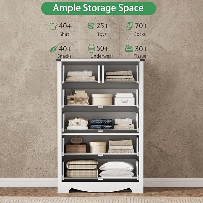 Dresser for Bedroom with 6 Drawers, 46" Tall Wood Chest of Drawers with Deep Drawers & Mental Handle, Modern Dresser TV Stand, Wooden Closet Storage Organizer for Living Room, Hallway, Entryway, White