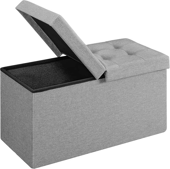 SONGMICS Mazie Collection - 30 Inches Storage Ottoman, Foldable Storage Bench with Flipping Lid, 660 lb Load Capacity, for Entryway, Living Room, Bedroom, Light Gray ULSF41G