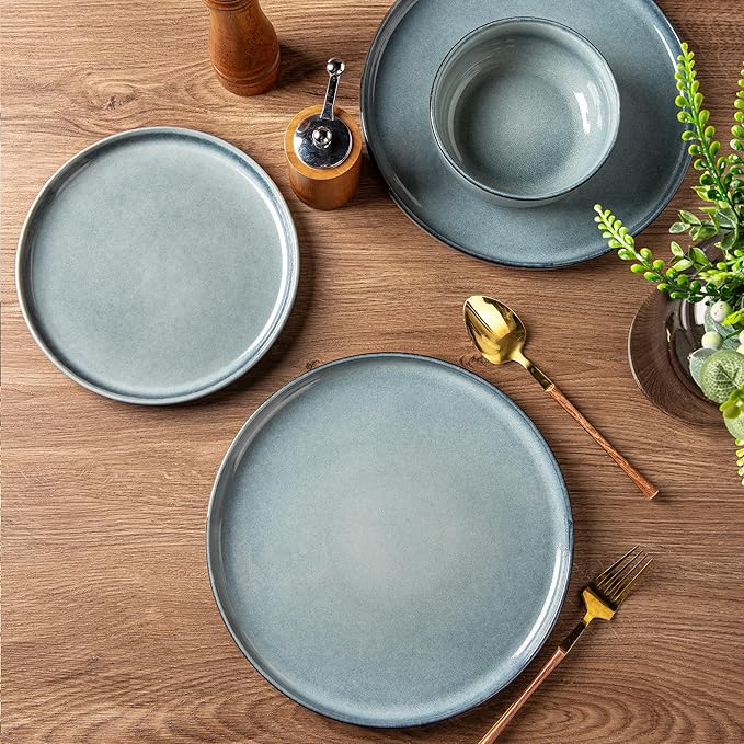 AmorArc Stoneware Dinnerware Sets for 4,Round Reactive Glaze Ceramic Plates and Bowls Set,Highly Scratch Resistant | Dishwasher & Microwave Safe Dishes Set,Service for 4 (12pc)