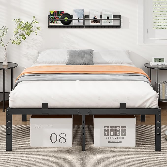BedsPick 14 Inch Queen Bed Frame, Metal Platform Bed Frame Queen Size, Heavy Duty Sturdy Mattress Foundation, Mattress Anti-Slip, Easy Assembly, Noise Free, No Box Spring Needed, Black