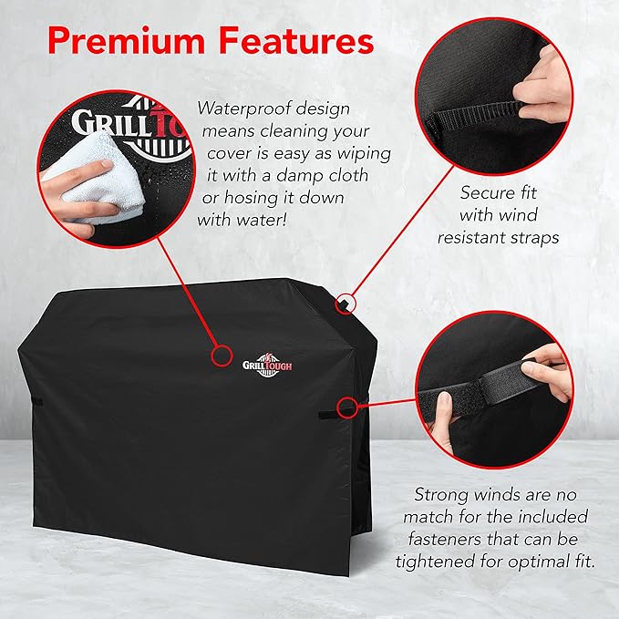 GrillTough Heavy Duty BBQ Grill Cover for Outdoor Grill, 30 Inch – Waterproof, Weather Resistant, UV & Fade Resistant with Adjustable Straps – Gas Grill Cover for Weber, Genesis, Charbroil, etc. Black