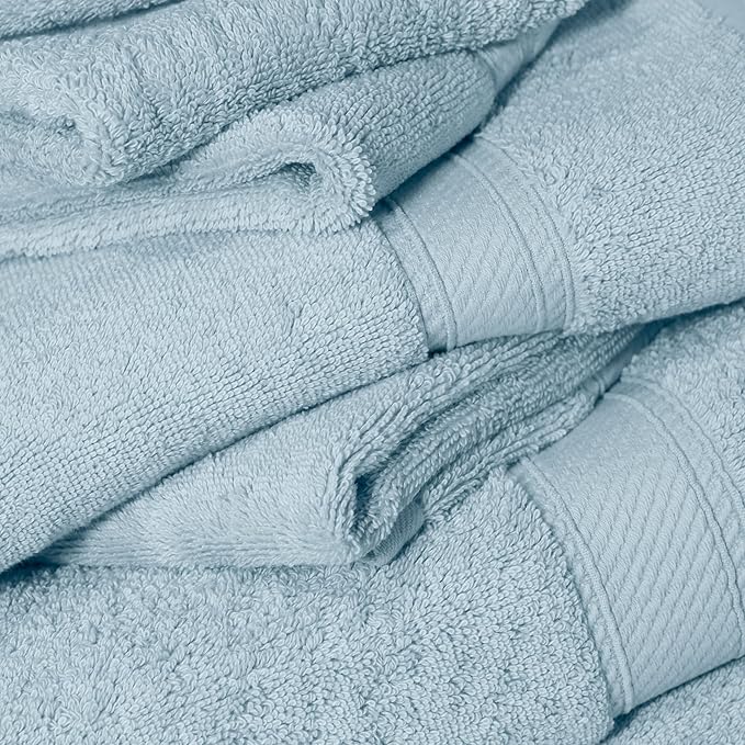 Superior Egyptian Cotton Pile 6 Piece Towel Set, Includes 2 Bath, 2 Hand, 2 Face Towels/Washcloths, Ultra Soft Luxury Towels, Thick Plush Essentials, Guest Bath, Spa, Hotel Bathroom, Light Blue