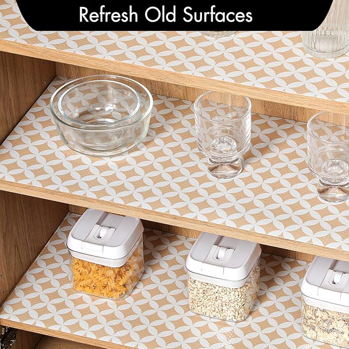 Cooyes Shelf Liner for Kitchen Cabinets – Non-Adhesive Waterproof EVA Liner for Drawers and Cabinets – Durable, Easy-to-Cut Shelf Paper with Modern Pattern