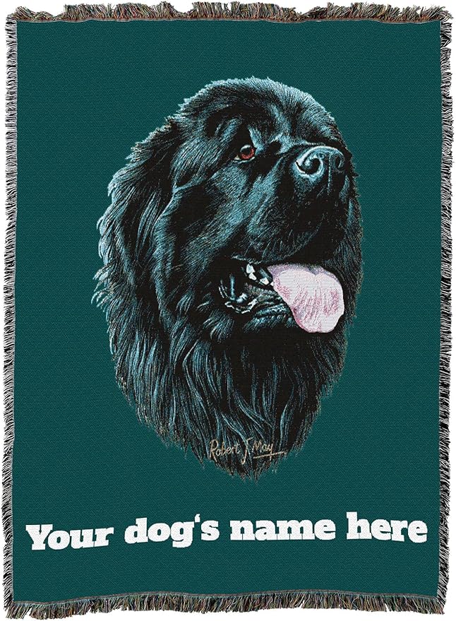 Pure Country Weavers Newfoundland Dog Personalized Woven Blanket Teal by Robert May - Gift Cotton Tapestry Throw - Made in The USA - 72" x 54"