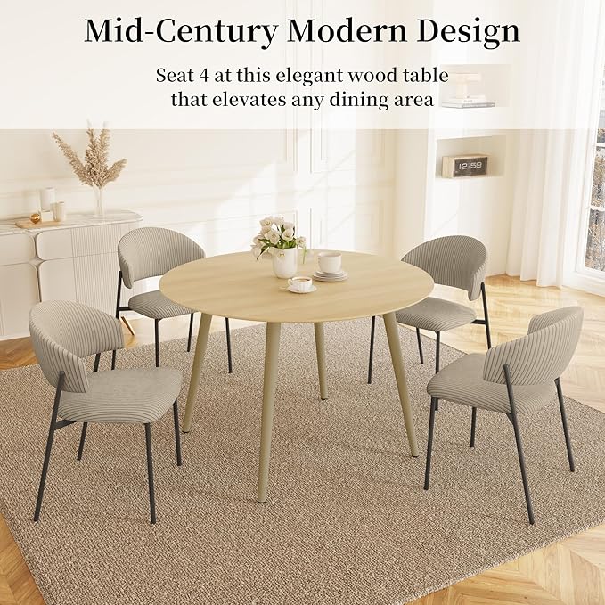 43.3 Inch Round Dining Table Set for 4, Modern Small Kitchen Coffee Set for Dining Room Kitchen Apartment (Cream Table + 4 Grey Shell Chairs)