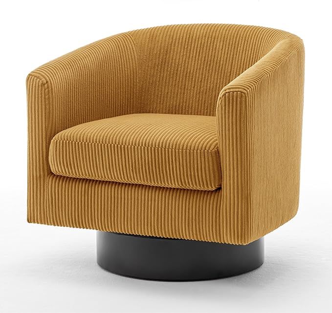 UIXE Swivel Accent Chair, Upholstered Corduroy Barrel Chair for Living Room, Small Single Sofa Bedroom Reading Seat, Orange