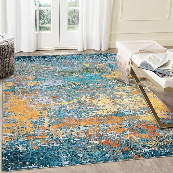 Modern Abstract Rug 3x5 Washable Rug Non Slip Stain Resistant for Bedroom Living Room Non Shedding Low Pile Indoor Floor Cover,Multi Color