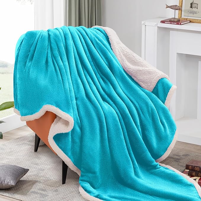 BEAUTEX Sherpa Fleece Throw Blankets, Soft Fluffy Flannel Plush Blanket and Throw, Fuzzy Cozy Blue Cuddle Blankets for Couch Bed Sofa Adults (50" x 60", Teal)