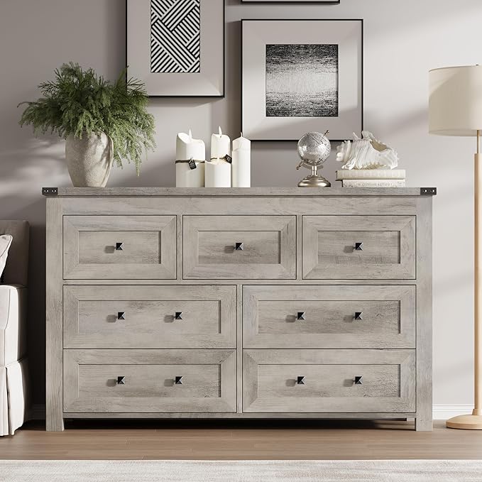 7-Drawer Dresser, Modern Wooden Storage Chest of Drawers, Dresser TV Stand, Wood Drawer Organizer with Metal Handles for Bedroom, Living Room, Hallway
