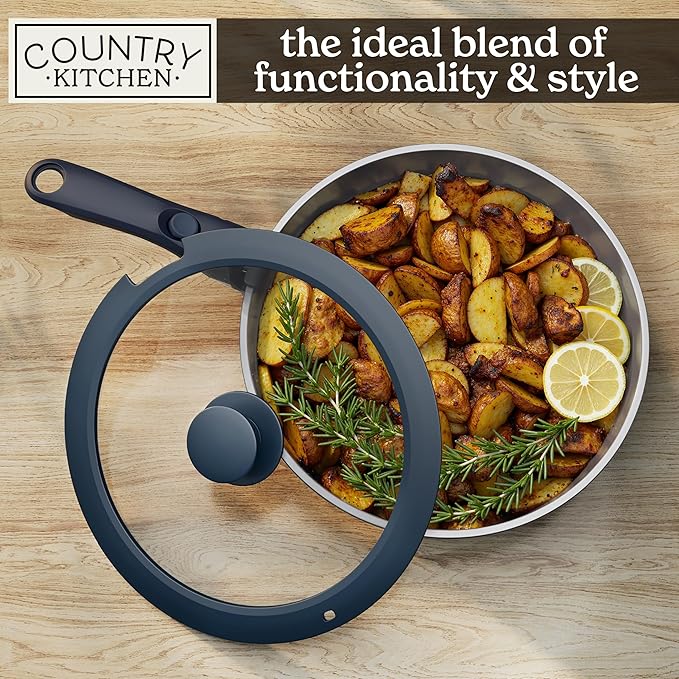 Country Kitchen Cookware Set with Removable Handle, Oven & RV Safe Pots and Pans Set, Denim, Original