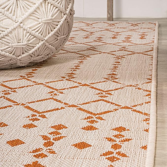 JONATHAN Y Moroccan Geometric Indoor Outdoor Area Rug 8X10 Cream/Orange, Ourika Textured Weave for Backyard, Patio, Porch, Easy-Cleaning, High Traffic, Pet-Friendly, Non-Shedding (SMB108O-8)