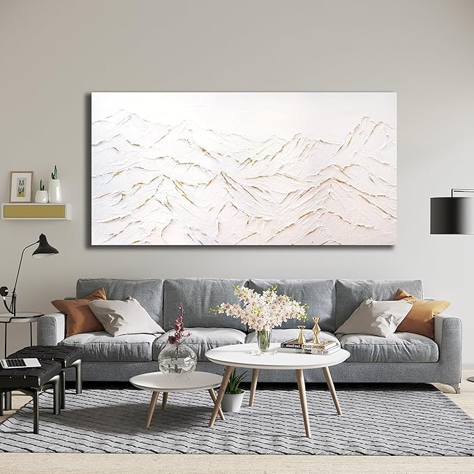 Belmrxne Large Abstract Mountain Wall Art White and Gold Wall Decor Aesthetic Canvas Painting Hanging Artwork for Living Room Bedroom Dining Room Office Home Decor 30x60 Inch