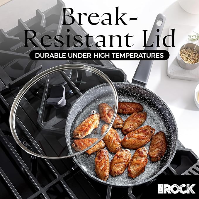 THE ROCK SOHO 12.5-Inch Non Stick Frying Pan with Lid – Nothing Sticks, Never Warps, Lasts Longer, Healthy Skillet with Heat-Resistant Handle, PFOA Free, Oven & Dishwasher Safe, Black