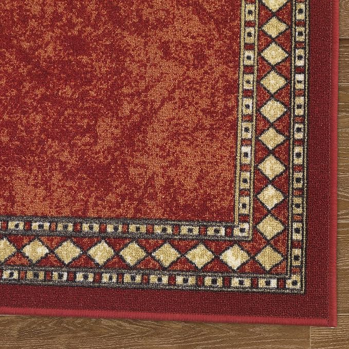 Antep Rugs Alfombras Modern Bordered 2x4 Non-Skid (Non-Slip) Low Profile Pile Rubber Backing Kitchen Area Rugs (Maroon Beige, 2'3" x 4')