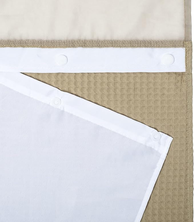 River Dream Linen Fabric Shower Curtain Set, Cotton Blend, Waffle Weave, with Snap in Replacement Liner，71 x 74 inches