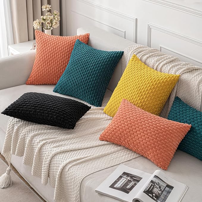 MIULEE Throw Pillow Covers Soft Corduroy Decorative Set of 2 Boho Summer Striped Pillow Covers Pillowcases Farmhouse Home Decor for Couch Bed Sofa Living Room 18x18 Inch Mustard Yellow