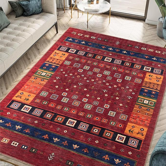 Keen Home Design 4x6 Rug - Machine Washable Area Rug with Non-Slip Backing, Ideal for Living Room, Dining Room, Bedroom - Vintage, Easy Clean, Durable, Low Pile Rug - (4' x 6')