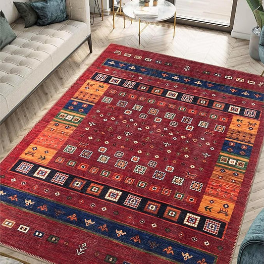 Keen Home Design 4x6 Rug - Machine Washable Area Rug with Non-Slip Backing, Ideal for Living Room, Dining Room, Bedroom - Vintage, Easy Clean, Durable, Low Pile Rug - (4' x 6')
