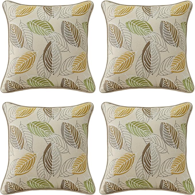 Outdoor Sunbrella Decorative Pillows Pack of 4, 16" x 16" Outdoor Pillow Set for Couch Bed Throw Patio Sofa, Momento Spring