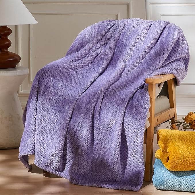NEWCOSPLAY Super Soft King Blanket Lavender Premium Silky Flannel Fleece Leaves Pattern Lightweight Bed Blanket All Season Use (Lavender, King(90"x110"))
