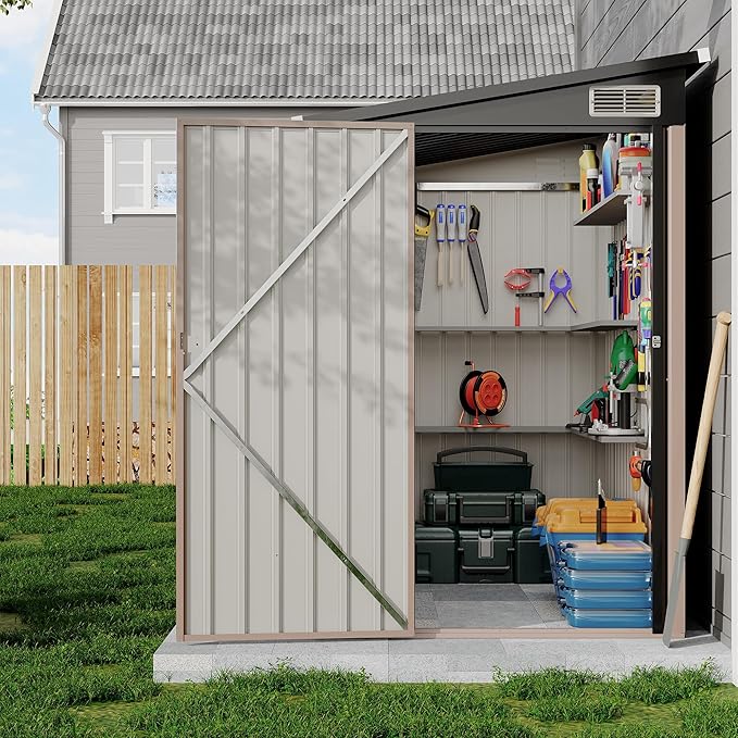 4' x 8' Outdoor Lean to Storage Sheds Outdoor, Heavy-Duty Lean to Garden StorageShed, Metal Wall Side Bike Shed & Outdoor Storage