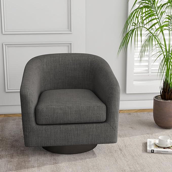 UIXE 360° Swivel Barrel Accent Chair Armchair, Round Club Arm Chair in Fabric for Lving Room, Modern Upholstered Small Bedroom Single Sofa Seat - Gray, Set of 4