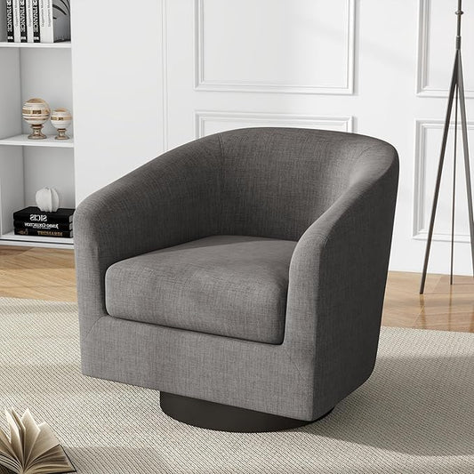 UIXE 360° Swivel Barrel Accent Chair Armchair, Modern Round Club Arm Chair in Fabric, Comfy Upholstered Living Room Single Sofa Seat - Dark Gray